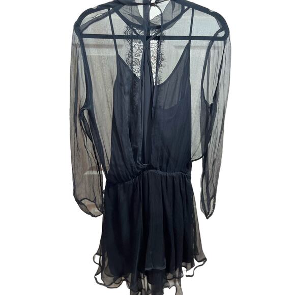Krisa/ Revolve Sz‎ Medium Lace Chiffon High Neck Cascade Midi Slip Dress NWT - Picture 6 of 12